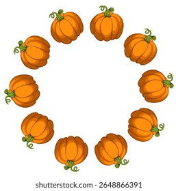 Moldura de círculo de abóbora. A borda redonda é feita de abóboras de outono. Outono, outono. Clipart de vetor plano