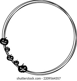 Pumpkin and circle. Round frame made of cobwebs on the theme of Halloween. Kolo.