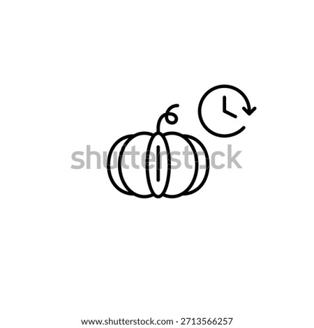 Pumpkin and clock. Fresh groceries, shelf life and farm to table. Pixel perfect, editable stroke vector icon