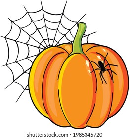 calabaza con telaraña y araña sobre el vector de fondo blanco. 5.º escalada
