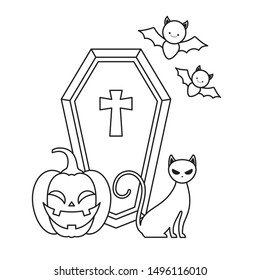 pumpkin with coffin and icons halloween