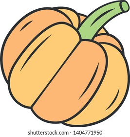 Pumpkin color icon. Gourd. Halloween pumpkin. Organic food. Agriculture plant. Vegetable farm. Healthy nutrition. Diet. Vitamin. Recipe ingredient. Vegan food. Isolated vector illustration