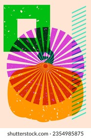 Pumpkin with colorful geometric shapes. Abstract holiday, harvest trendy riso graph design. Geometry elements abstract risograph print texture style.