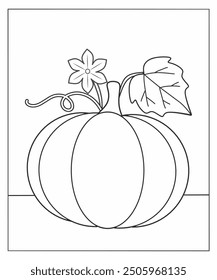 Pumpkin coloring page for kids, Pumpkin coloring activity, part of pumpkin, autumn or fall worksheet, pumpkin sketch or outline black and white 