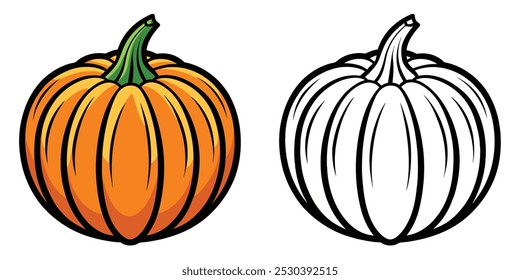 Página Para Colorear De Calabaza Para Niños. Libro para colorear de vegetales imprimible. Diseño De Ilustración vectorial De Calabaza Sobre Fondo Blanco