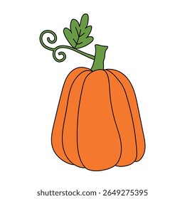 Pumpkin coloring pages for kids. Pumpkin thanksgiving clip art element. Pumpkin clipart outline vector. Thanksgiving fun activity coloring pumpkin vegetable for Kindergarten and preschool.