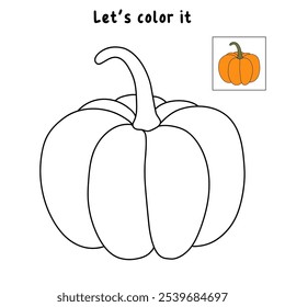 Pumpkin coloring pages for kids. Trace and color pumpkin. Pumpkin vegetable flashcards. Pumpkin thanksgiving isolated on white background. Kindergarten and preschool worksheets printable for kids. 