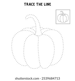 Pumpkin coloring pages for kids. Trace and color pumpkin. Pumpkin vegetable flashcards. Pumpkin thanksgiving isolated on white background. Kindergarten and preschool worksheets printable for kids. 