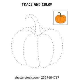 Pumpkin coloring pages for kids. Trace and color pumpkin. Pumpkin vegetable flashcards. Pumpkin thanksgiving isolated on white background. Kindergarten and preschool worksheets printable for kids. 