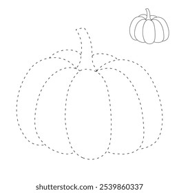 Pumpkin coloring pages for kids. Trace and color pumpkin. Pumpkin vegetable flashcards. Pumpkin thanksgiving isolated on white background. Kindergarten and preschool worksheets printable for kids. 