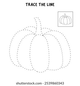 Pumpkin coloring pages for kids. Trace and color pumpkin. Pumpkin vegetable flashcards. Pumpkin thanksgiving isolated on white background. Kindergarten and preschool worksheets printable for kids. 