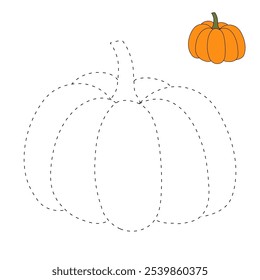 Pumpkin coloring pages for kids. Trace and color pumpkin. Pumpkin vegetable flashcards. Pumpkin thanksgiving isolated on white background. Kindergarten and preschool worksheets printable for kids. 