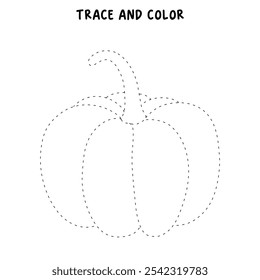 Pumpkin coloring pages for kids. Trace and color pumpkin. Pumpkin vegetable flashcards. Pumpkin thanksgiving isolated on white background. Kindergarten and preschool worksheets printable for kids. 