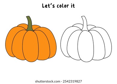 Pumpkin coloring pages for kids. Trace and color pumpkin. Pumpkin vegetable flashcards. Pumpkin thanksgiving isolated on white background. Kindergarten and preschool worksheets printable for kids. 