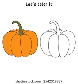 Pumpkin coloring pages for kids. Trace and color pumpkin. Pumpkin vegetable flashcards. Pumpkin thanksgiving isolated on white background. Kindergarten and preschool worksheets printable for kids. 