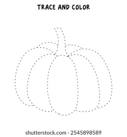 Pumpkin coloring pages for kids. Trace and color pumpkin. Pumpkin vegetable flashcards. Pumpkin thanksgiving isolated on white background. Kindergarten and preschool worksheets printable for kids. 