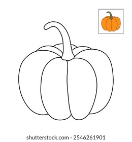 Pumpkin coloring pages for kids. Trace and color pumpkin. Pumpkin vegetable flashcards. Pumpkin thanksgiving isolated on white background. Kindergarten and preschool worksheets printable for kids. 