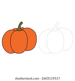 Pumpkin coloring pages for kids. Trace and color pumpkin. Thanksgiving pumpkin celebration coloring page worksheet printable. Thanksgiving activity worksheet for kindergarten and preschool.