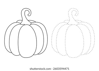 Pumpkin coloring pages for kids. Trace and color pumpkin. Thanksgiving pumpkin celebration coloring page worksheet printable. Thanksgiving activity autumn worksheet for kids.