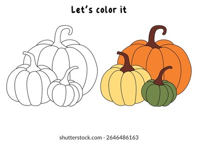 Pumpkin coloring pages for kids. Trace and color pumpkin thanksgiving. Pumpkin clipart outline vector. Thanksgiving fun activity coloring pumpkin vegetable for Kindergarten and preschool.