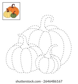 Pumpkin coloring pages for kids. Trace and color pumpkin thanksgiving. Pumpkin clipart outline vector. Thanksgiving fun activity coloring pumpkin vegetable for Kindergarten and preschool.