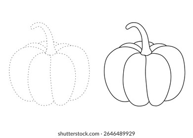 Pumpkin coloring pages for kids. Trace and color pumpkin thanksgiving. Pumpkin clipart outline vector. Thanksgiving fun activity coloring pumpkin vegetable for Kindergarten and preschool.