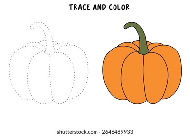 Pumpkin coloring pages for kids. Trace and color pumpkin thanksgiving. Pumpkin clipart outline vector. Thanksgiving fun activity coloring pumpkin vegetable for Kindergarten and preschool.