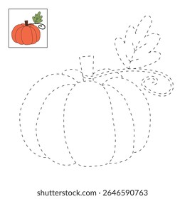 Pumpkin coloring pages for kids. Trace and color pumpkin thanksgiving. Pumpkin clipart outline vector. Thanksgiving fun activity coloring pumpkin vegetable for Kindergarten and preschool.