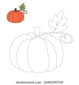 Pumpkin coloring pages for kids. Trace and color pumpkin thanksgiving. Pumpkin clipart outline vector. Thanksgiving fun activity coloring pumpkin vegetable for Kindergarten and preschool.