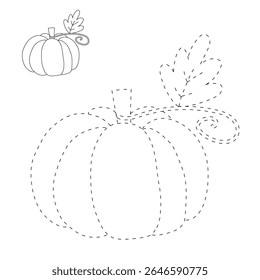 Pumpkin coloring pages for kids. Trace and color pumpkin thanksgiving. Pumpkin clipart outline vector. Thanksgiving fun activity coloring pumpkin vegetable for Kindergarten and preschool.