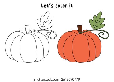 Pumpkin coloring pages for kids. Trace and color pumpkin thanksgiving. Pumpkin clipart outline vector. Thanksgiving fun activity coloring pumpkin vegetable for Kindergarten and preschool.