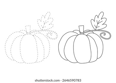 Pumpkin coloring pages for kids. Trace and color pumpkin thanksgiving. Pumpkin clipart outline vector. Thanksgiving fun activity coloring pumpkin vegetable for Kindergarten and preschool.