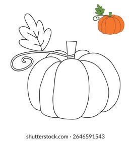Pumpkin coloring pages for kids. Trace and color pumpkin thanksgiving. Pumpkin clipart outline vector. Thanksgiving fun activity coloring pumpkin vegetable for Kindergarten and preschool.