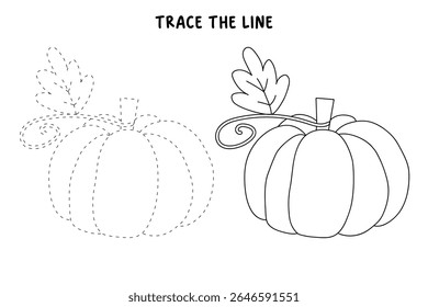 Pumpkin coloring pages for kids. Trace and color pumpkin thanksgiving. Pumpkin clipart outline vector. Thanksgiving fun activity coloring pumpkin vegetable for Kindergarten and preschool.