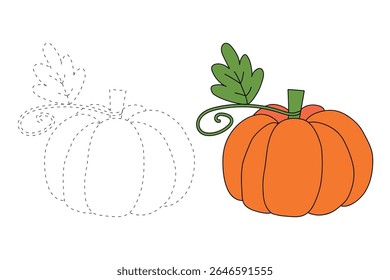 Pumpkin coloring pages for kids. Trace and color pumpkin thanksgiving. Pumpkin clipart outline vector. Thanksgiving fun activity coloring pumpkin vegetable for Kindergarten and preschool.