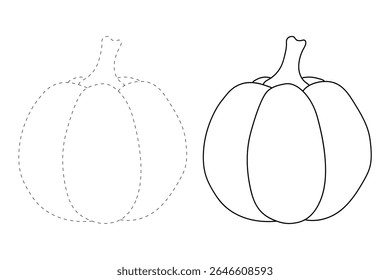 Pumpkin coloring pages for kids. Trace and color pumpkin thanksgiving. Pumpkin clipart outline vector. Thanksgiving fun activity coloring pumpkin vegetable for Kindergarten and preschool.