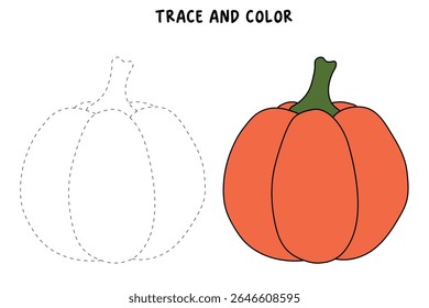 Pumpkin coloring pages for kids. Trace and color pumpkin thanksgiving. Pumpkin clipart outline vector. Thanksgiving fun activity coloring pumpkin vegetable for Kindergarten and preschool.