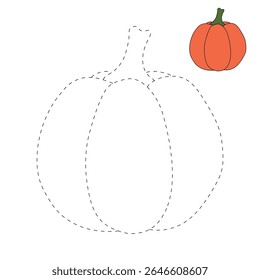 Pumpkin coloring pages for kids. Trace and color pumpkin thanksgiving. Pumpkin clipart outline vector. Thanksgiving fun activity coloring pumpkin vegetable for Kindergarten and preschool.