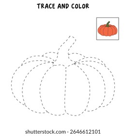 Pumpkin coloring pages for kids. Trace and color pumpkin thanksgiving. Pumpkin clipart outline vector. Thanksgiving fun activity coloring pumpkin vegetable for Kindergarten and preschool.