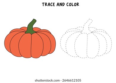Pumpkin coloring pages for kids. Trace and color pumpkin thanksgiving. Pumpkin clipart outline vector. Thanksgiving fun activity coloring pumpkin vegetable for Kindergarten and preschool.