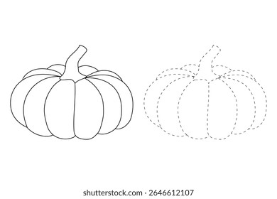 Pumpkin coloring pages for kids. Trace and color pumpkin thanksgiving. Pumpkin clipart outline vector. Thanksgiving fun activity coloring pumpkin vegetable for Kindergarten and preschool.