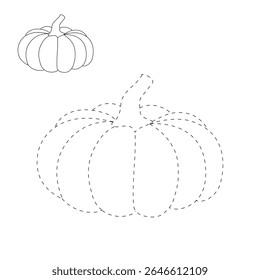 Pumpkin coloring pages for kids. Trace and color pumpkin thanksgiving. Pumpkin clipart outline vector. Thanksgiving fun activity coloring pumpkin vegetable for Kindergarten and preschool.