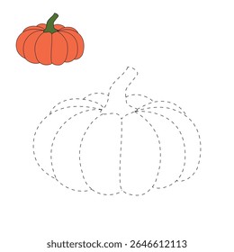 Pumpkin coloring pages for kids. Trace and color pumpkin thanksgiving. Pumpkin clipart outline vector. Thanksgiving fun activity coloring pumpkin vegetable for Kindergarten and preschool.