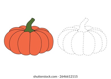 Pumpkin coloring pages for kids. Trace and color pumpkin thanksgiving. Pumpkin clipart outline vector. Thanksgiving fun activity coloring pumpkin vegetable for Kindergarten and preschool.