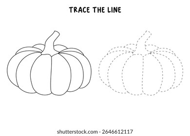 Pumpkin coloring pages for kids. Trace and color pumpkin thanksgiving. Pumpkin clipart outline vector. Thanksgiving fun activity coloring pumpkin vegetable for Kindergarten and preschool.