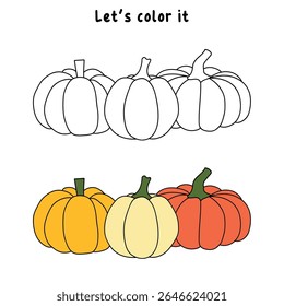 Pumpkin coloring pages for kids. Trace and color pumpkin thanksgiving. Pumpkin clipart outline vector. Thanksgiving fun activity coloring pumpkin vegetable for Kindergarten and preschool.