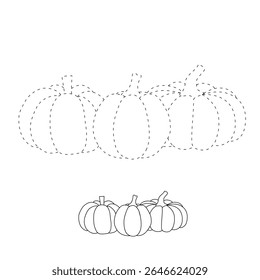 Pumpkin coloring pages for kids. Trace and color pumpkin thanksgiving. Pumpkin clipart outline vector. Thanksgiving fun activity coloring pumpkin vegetable for Kindergarten and preschool.
