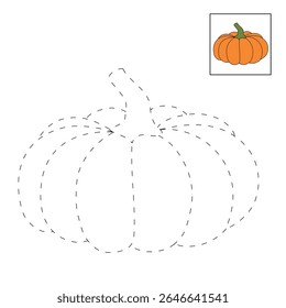 Pumpkin coloring pages for kids. Trace and color pumpkin thanksgiving. Pumpkin clipart outline vector. Thanksgiving fun activity coloring pumpkin vegetable for Kindergarten and preschool.