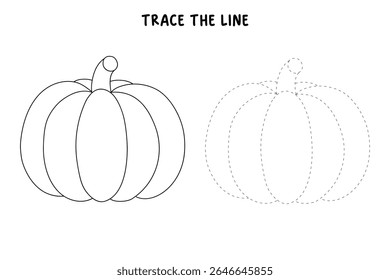 Pumpkin coloring pages for kids. Trace and color pumpkin thanksgiving. Pumpkin clipart outline vector. Thanksgiving fun activity coloring pumpkin vegetable for Kindergarten and preschool.