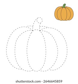 Pumpkin coloring pages for kids. Trace and color pumpkin thanksgiving. Pumpkin clipart outline vector. Thanksgiving fun activity coloring pumpkin vegetable for Kindergarten and preschool.